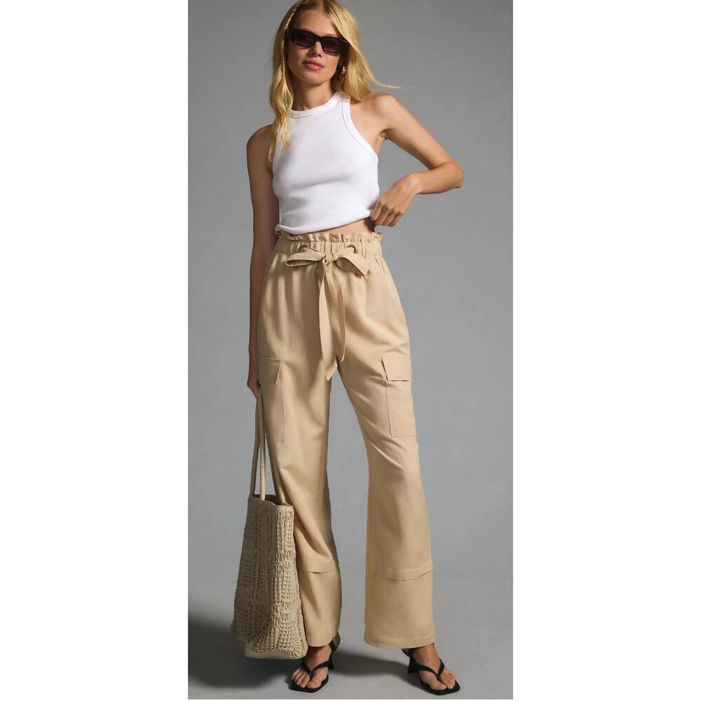 Anthropologie En Saison Ladeyn Tie-Waist Pull On Pants, linen blend, size large